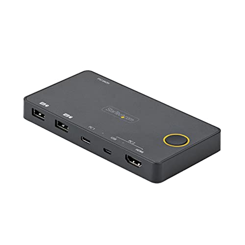 StarTech.com 2 Port Hybrid KVM Switch HDMI + USB-A & USB-C - 4K 60Hz HDMI 2.0 Monitor - Kompakter Desktop und/oder Laptop HDMI KVM Umschalter - USB Bus Powered - Thunderbolt 3 Kompatibel (SV221HUC4K) von StarTech.com