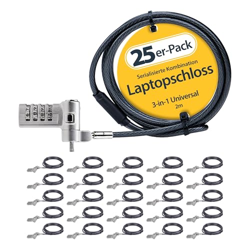 StarTech.com 25-Pack Universal Laptopschloss 2m, Serialisiertes Sicherheitsschloss, Noble Wedge®/Nano/K-Slot Kompatibel von StarTech.com