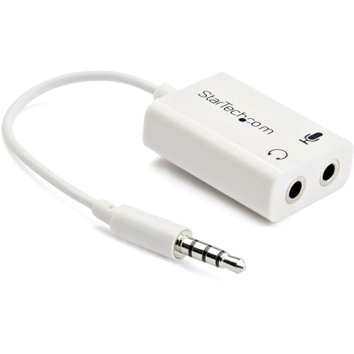 StarTech.com 3,5mm Klinke Audio Y-Kabel, Adapter für Headset, Mikrofon und Lautsprecher, Aux Kabel für Laptop und Ultrabooks, Stecker für Audio und Mic, in Weiß von STARTECH.COM