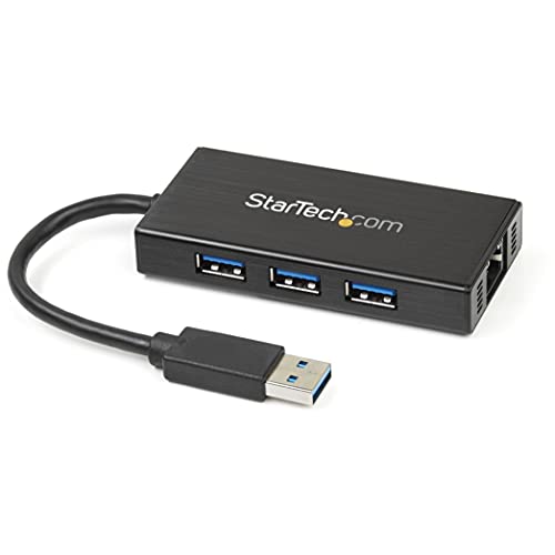 StarTech.com 3 Port USB 3.0 Hub mit Gigabit Ethernet Adapter aus Aluminium - Kompakter USB3 Hub mit GbE von StarTech.com