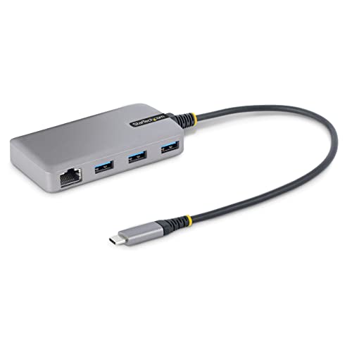 StarTech.com 3 Port USB C Hub mit Ethernet - 3X USB-A 3.0 5Gbit/s Anschlüsse - Gigabit Ethernet RJ45 - USB-C auf USB Verteiler - 30cm langes Kabel - Mini USB C Hub Adapter mit LAN (5G3AGBB-USB-C-HUB) von StarTech.com