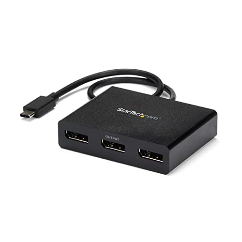 StarTech.com 3-Port USB-C Multi-Monitor Adapter, USB-C auf 3x DisplayPort 1.2 MST Hub, Dreifach 1080p 30Hz DP Laptop Display Extender / Splitter, extra langes integ. Kabel, nur Windows (MSTCDP123DP) von StarTech.com