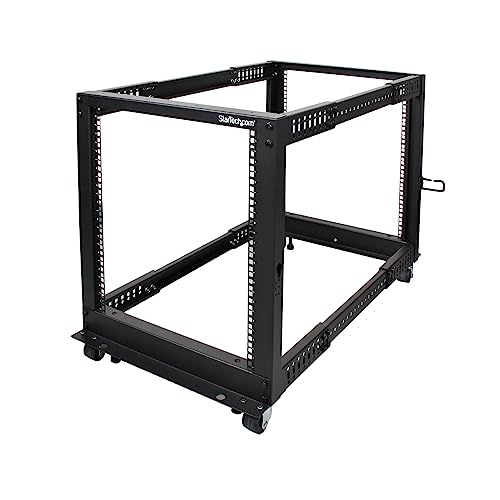 StarTech.com 4-Pfosten 12 HE Mobiles Open Frame Serverrack, 19 Zoll Netzwerk Rack mit Rädern, Rack für Computer/AV/Daten/IT Geräte - Rollen, Nivellierfüße oder Bodenmontage (4POSTRACK12U) von StarTech.com