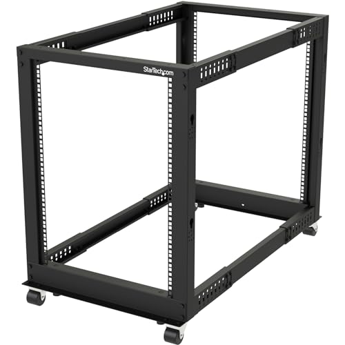 StarTech.com 4-Pfosten 15 HE Mobiles Open Frame Serverrack, 19 Zoll Netzwerk Rack mit Rädern, Rack für Computer/AV/Daten/IT Geräte - Rollen, Nivellierfüße oder Bodenmontage (4POSTRACK15U) von StarTech.com