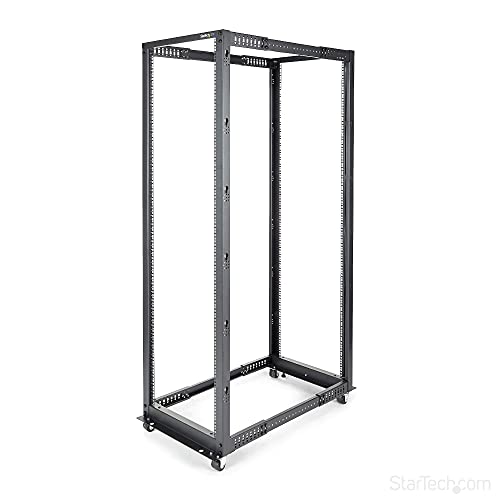 StarTech.com 4-Pfosten 42 HE Mobiles Open Frame Serverrack, 19" Netzwerk Rack mit Rädern, Rack für Computer/AV/Daten/IT Geräte - Rollen, Nivellierfüße oder Bodenmontage (4POSTRACK42) von StarTech.com