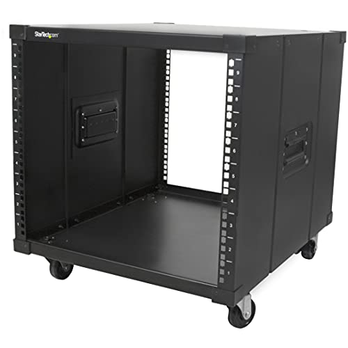 StarTech.com 4-Pfosten 9 HE Mobiles Open Frame Serverrack, 19" Netzwerk Rack mit Rädern für enge Räume in Büro/Heimbüro, kleines Rack für Netzwerk/AV/Daten/IT Geräte - TAA Konform (RK960CP) von StarTech.com