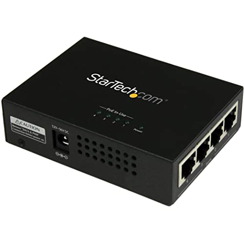 StarTech.com 4 Port Gigabit midspan - PoE+ Injektor - 802.3at/af - Wandmontierbar Power over Ethernet Midspan von StarTech.com