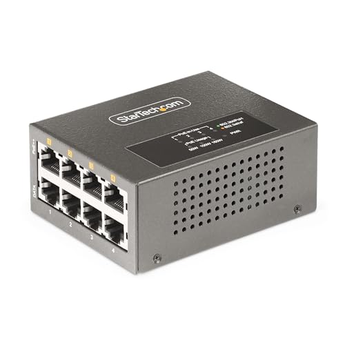 StarTech.com 4-Port Multi-Gigabit PoE++ Injector, 5/2.5G Ethernet (NBASE-T), PoE/PoE+/PoE++ (802.3af/802.3at/802.3bt), 160W Injektor, Wand-/DIN-Schienen Montage, PoE Adapter (AS445C-POE-INJECTOR) von StarTech.com