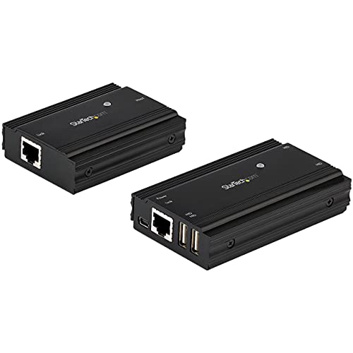 StarTech.com 4 Port USB 2.0 Extender-Hub über EIN einzelnes CAT5e/CAT6 Ethernet Kabel (RJ45) - 100 m - USB Extender Hub Adapter - Metallgehäuse - Externe Stromversorgung - 480 Mbit/s (USB2004EXT100) von StarTech.com