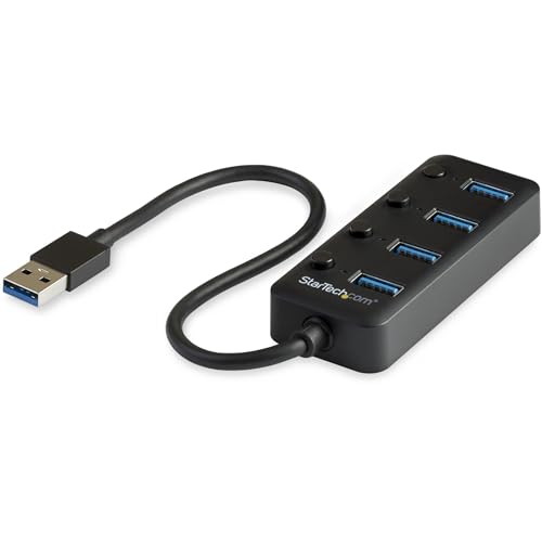 StarTech.com 4 Port USB 3.0 Hub - 4x USB-A mit individuellen An/Aus-Schaltern - Mobiler USB 3.0 Verteiler - Bus-Powered USB 3.0 Splitter von StarTech.com