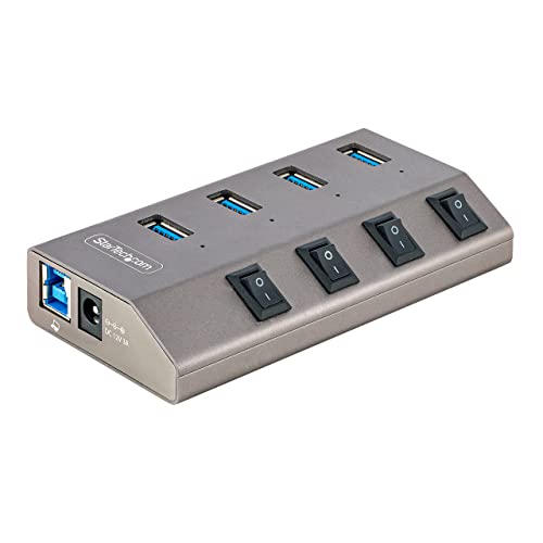 StarTech.com 4-Port USB 3.0 Hub Mit Netzteil Und Individuellen EIN/Aus Schaltern, USB-C/A 3.1 Auf 4X USB-A, 5Gbit/s USB Splitter/Verteiler Mit Eigener Stromversorgung (5G4AIBS-USB-HUB-EU) von StarTech.com