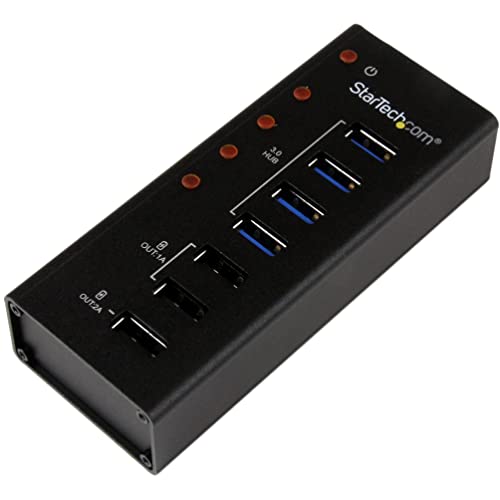 StarTech.com 4 Port USB 3.0 Hub plus 3 Ladeanschlüssen (2x 1A & 1x 2A) - Metallgehäuse zur Wandmontage - USB Hub mit Ladeports von StarTech.com