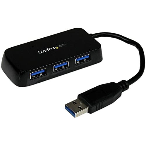 StarTech.com 4 Port USB 3.0 SuperSpeed Hub - Schwarz - Portabler externer Mini USB Hub mit eingebautem Kabel von StarTech.com