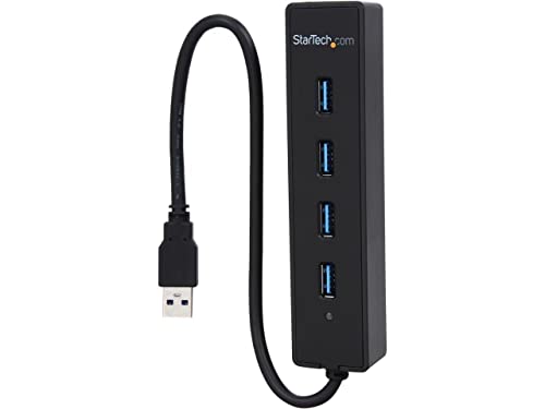 StarTech.com 4 Port USB 3.0 SuperSpeed Hub - Schwarz - Portabler externer USB Hub mit eingebautem Kabel von StarTech.com