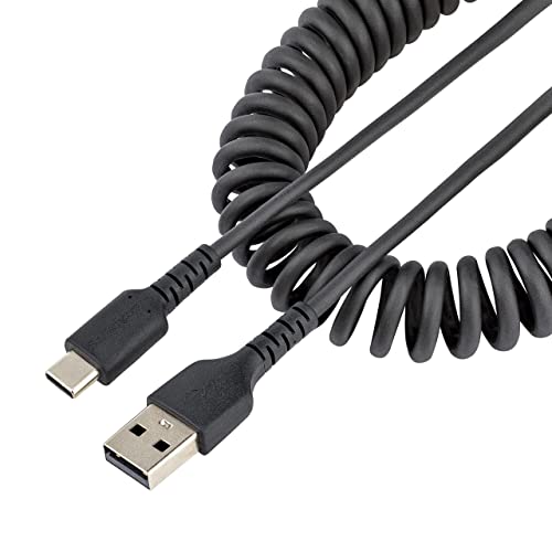 StarTech.com 50cm USB A auf C Kabel, hochbelastbares Spiralkabel für Laden & Synchronisieren, 2.0 zu Typ-C Ladekabel, robuste Aramidfaser, handy schnellladekabel (R2ACC-50C-USB-CABLE), Black von StarTech.com