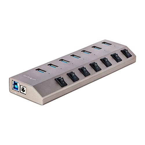 StarTech.com 7-Port USB 3.0 Hub Mit Netzteil Und Individuellen EIN/Aus Schaltern, USB-C/A 3.1 Auf 7X USB-A, 5Gbit/s USB Splitter/Verteiler Mit Eigener Stromversorgung (5G7AIBS-USB-HUB-EU), Grey von StarTech.com