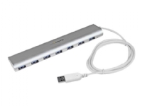 StarTech.com 7 Port kompakter USB 3.0 Hub mit eingebautem Kabel - 5Gbps, USB 3.2 Gen 1 (3.1 Gen 1) Type-A, USB 3.2 Gen 1 (3.1 Gen 1) Type-A, 5000 Mbit/s, Silber, Weiß, Aluminium, Kunststoff, Leistung von StarTech.com