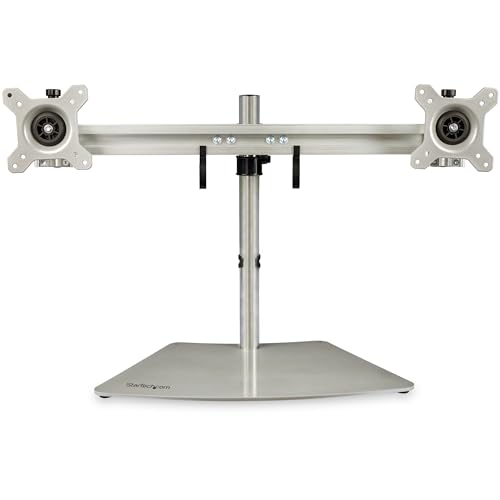 StarTech.com Doppelmonitorhalterung - Ergonomische, freistehende Doppelmonitor-Tischhalterung für zwei 24" Bildschirme(je 8kg) mit VESA-Montage - Synchronisierte Höhenverstellung - Silber (ARMDUOSS) von StarTech.com