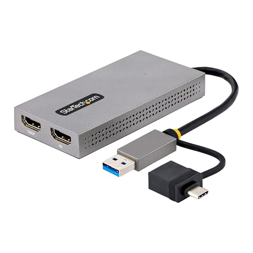 StarTech.com USB HDMI Dual Monitor Adapter, USB A/C auf 2x HDMI (1x 4K30Hz, 1x 1080p), externe grafikkarte, 11cm Kabel, USB 3.0 zu HDMI Bildschirm Adapter, Windows, Chrome OS & macOS (107B-USB-HDMI) von StarTech.com
