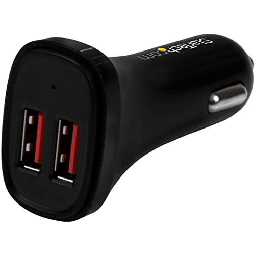 StarTech.com Dual Port USB KFZ Ladegerät, 24W/4.8, Schwarz, 2 Port USB Autoladegerät von StarTech