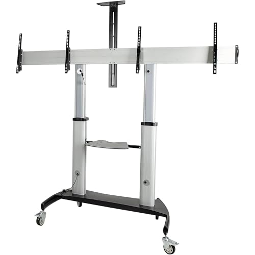 StarTech.com Dual TV Cart for 37-60in VESA TVs up to 110lb/50kg Each - Height Adjustable TV Mount, Mobile Display Cart w/Equipment Shelves - Rolling TV Cart on Wheels - Rolling TV Stand (STNDMTVDUO) von StarTech.com