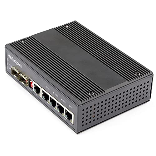 StarTech.com Industrial 6 Port Gigabit Ethernet Switch - 4 PoE RJ45 +2 SFP Slots 30W PoE+ 12-48VDC 10/100/1000 Power Over Ethernet LAN Switch -40°C bis 75°C Hutschienenmontage (IES1G52UP12V) von StarTech.com