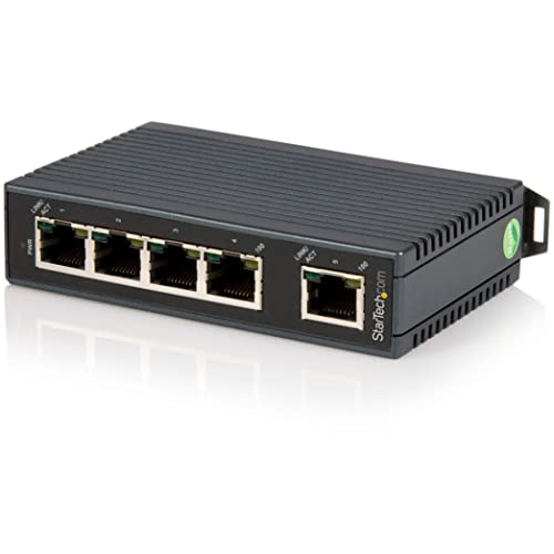 StarTech.com Industrieller 5 Port Ethernet Switch zur DIN-Schienen Montage, Unmanaged 10/100 Netzwerk Switch, IP 30 Gehäuse, schwarz von StarTech.com