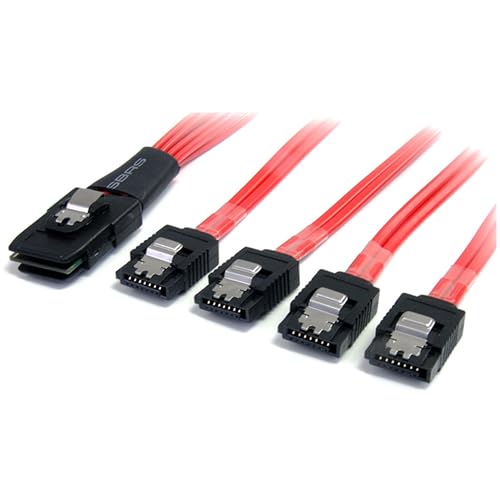 StarTech.com Serial ATA SCSI SAS Kabel 50cm - SFF-8087 auf 4x SATA mit Lasche - Mini SAS auf SATA Kabel 1x SFF8087 Stecker 4x S-ATA Buchse von StarTech.com