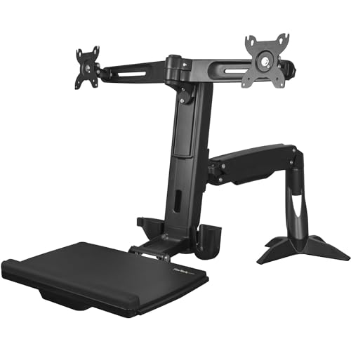 StarTech.com Sitz- / Steh Dual Monitor Arm - Für Zwei Monitore bis zu 24 Zoll - Dual Monitor Halterung - Sitz-/ Steh Workstation - Höhenverstellbar von StarTech.com