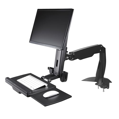 StarTech.com Sitz-Steh Monitorarm - Verstellbarer Sitz-Steh Arbeitsplatz Monitorarm für ein einzelnes 27" VESA Display - Ergonomischer Gelenk Stehpult Konverter mit Tastaturablage (ARMSTSCP1) von StarTech.com