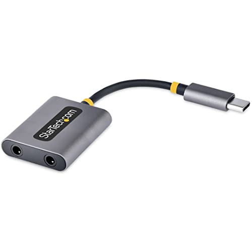 StarTech.com USB-C Audio Splitter, USB Typ C Dual Kopfhörer Splitter/Adapter mit Mikrofoneingang, USB-C auf Klinke für 2 Kopfhörer Gleichzeitig, USB-C AUX Adapter, 24-bit DAC (USBC-Audio-Splitter) von StarTech.com