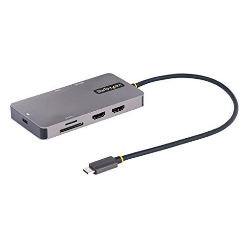 StarTech.com USB C Multiport Adapter, USB C auf Dual HDMI Video, 4K 60Hz, 5Gbit/s USB-A Hub, 100W PD Pass-through/GbE/SD-MicroSD Kartenleser, Reiseadapter/Laptop Dockingstation (120B-USBC-MULTIPORT) von StarTech.com