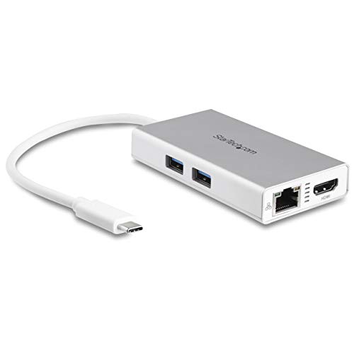 StarTech.com USB-C Multiport Adapter - USB-C Reise docking station mit 4k HDMI - 60W Power Delivery Pass-Through, GbE, 2x USB-A 3.0 Hub - Tragbares Mini USB Typ-C Dock für Laptop - Weiß (DKT30CHPDW) von StarTech.com