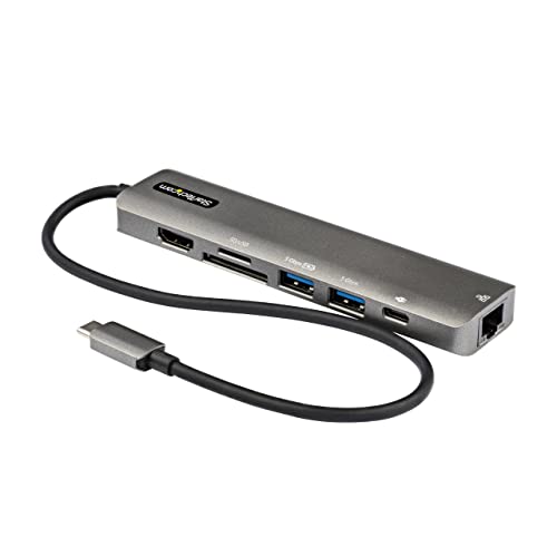 StarTech.com USB-C Multiport Adapter - USB-C auf 4K 60Hz HDMI 2.0, 100W Power Delivery Pass-Through, SD/MicroSD, 2 Port USB 3.0 Hub, GbE - USB-C Mini Dock - 30cm langes Kabel (DKT30CHSDPD1) von StarTech.com