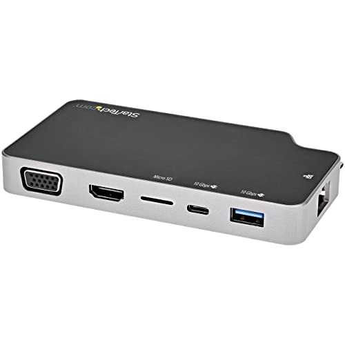 StarTech.com USB-C Multiport Adapter - USB-C auf 4K HDMI oder VGA mit 100W Power Delivery Pass-Through, 2-Port 10Gbit/s USB Hub, MicroSD, GbE - USB 3.1 Gen 2 Typ C Mini/Travel Dock (CDP2HVGUASPD) von StarTech.com
