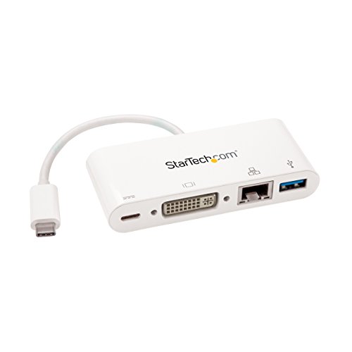 StarTech.com USB-C Multiport Adapter - USB-C auf DVI-D (Digital) Video Adapter mit 60W Power Delivery(Stromversorgung), GbE, USB-A - Tragbares USB-C/Thunderbolt 3 Mini Laptop Dock (DKT30CDVPD) von StarTech.com