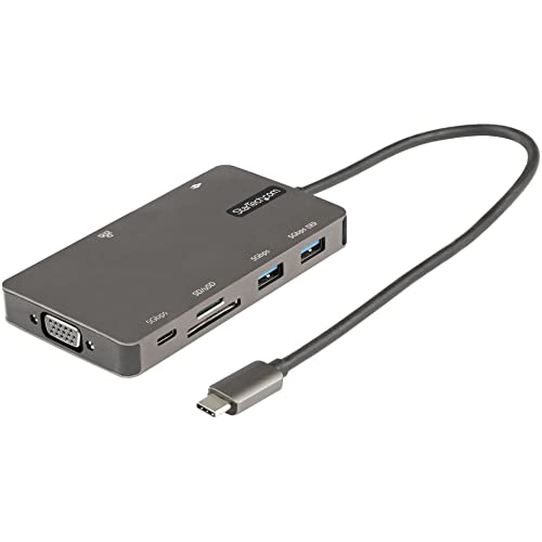 StarTech.com USB C Multiport Adapter-USB C auf HDMI 4K 30Hz/VGA Reiseadapter/Docking station-5Gbit/s USB 3.0 Hub (USB A/USB C)-100W PD-SD/Micro SD Kartenleser-GbE-30cm Kabel (DKT30CHVSDPD), Grau von StarTech.com