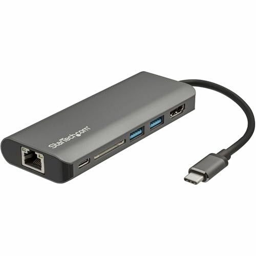 StarTech.com USB C Multiport Adapter mit 4K HDMI - USB-C Reisedock mit 4K HDMI, 3x USB 3.0 Hub, SD/SDHC Kartenleser, GbE, 60W PD 3.0 Pass-Through - USB-C/Thunderbolt 3 Reise-/Minidock (DKT30CSDHPD3) von StarTech.com