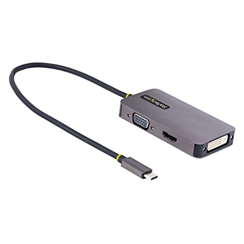 StarTech.com USB C Video Adapter, USB-C auf HDMI DVI VGA Adapter, bis zu 4K 60Hz, Aluminium, Multiport Bildschirmadapter, Thunderbolt 3 & 4 kompatibel, USB Typ-C Reiseadapter (118-USBC-HDMI-VGADVI) von StarTech.com