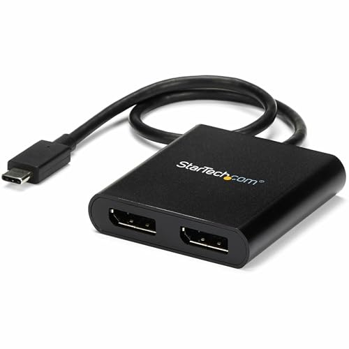 StarTech.com USB-C auf Dual DisplayPort 1.2 Adapter, USB-C Multi-Monitor MST Hub, Dual 4K 30Hz/1080p 60Hz DP Laptop Display Extender / Splitter, extra langes integ. Kabel, nur Windows (MSTCDP122DP) von StarTech.com