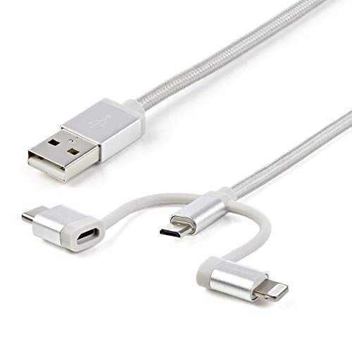 StarTech.com USB Lightning Kabel - USB-C Micro-B Ladekabel - 1m - geflochten - Silber - USB auf Lightning Kabel - USB zu USB C von StarTech.com