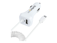 StarTech.com Zigarettenanzünder USB Ladegerät mit Lightning Spiralkabel, 1m Spiralkabel, 12W, 2 Port USB Auto Ladegerät Adapter für Handy und Tablet, Dual Kfz USB Schnellladegerät, Auto, Zigarettenanzünder, 5 V, 1 m, Weiß von StarTech.com