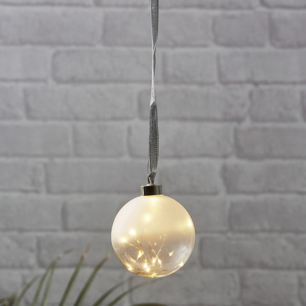 Glaskugel GLOW - gefrostetes Glas - 15 warmweiße LED am Draht - D: ... von StarTrading