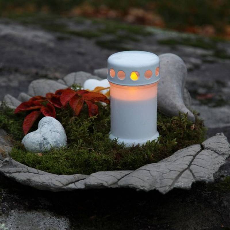 LED Grablicht Serene - Grabkerze - gelbe LED - H: 13,5cm - 1200h Leuchtdauer - weiß von StarTrading