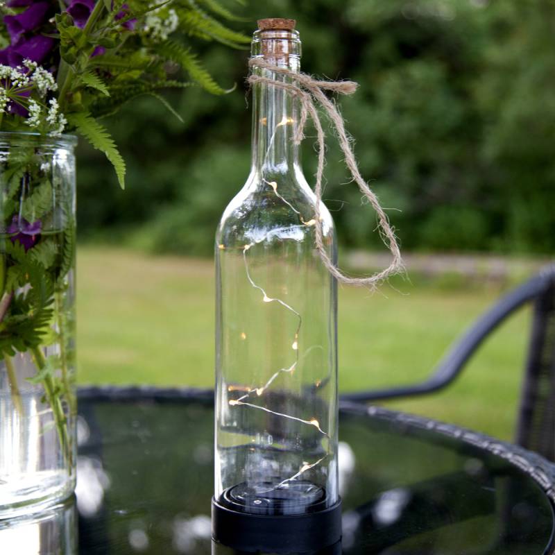LED Solar Deko Flasche - 10 warmweiße LED - H: 31cm - D: 7,5cm - Dämmerungssensor - transp. von StarTrading