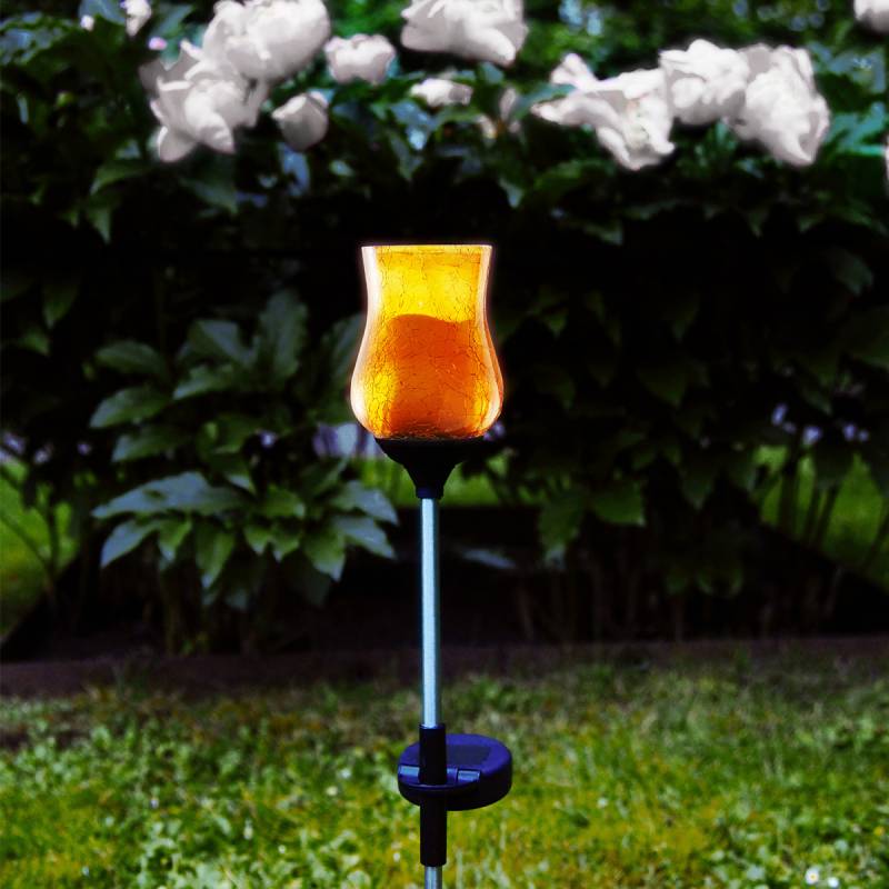 LED Solarstab "Lyon" - amber Glas - gelbe LED - H: 52cm - D: 7cm - ... von StarTrading
