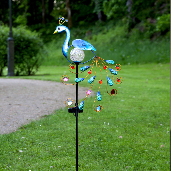 LED Solarstab Pfau - blau - warmweiße LED in Glaskugel - H: 80cm - ... LED Solarstab Pfau - blau - warmweiße LED in Glaskugel - H: 80cm - ... von StarTrading