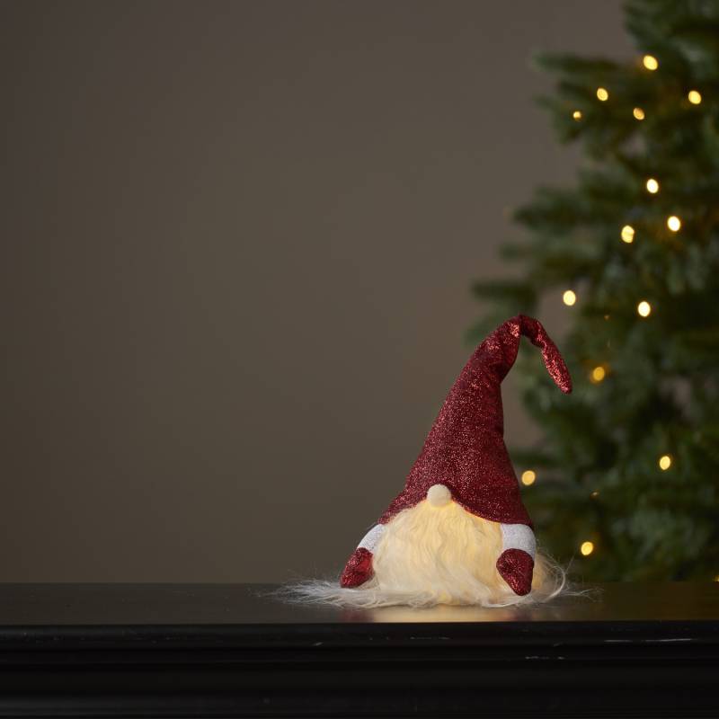 LED Stoff Wichtel mit Mütze - Weihnachtsmann - 1 warmweiße LED - H: 28cm - inkl. Batterie - rot von StarTrading