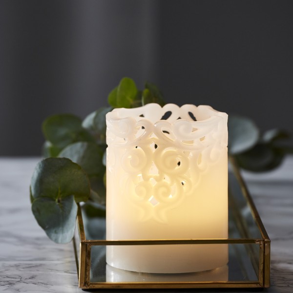 LED Stumpenkerze Clary - Echtwachs - Spitzenmuster - warmweiße Flam... von StarTrading