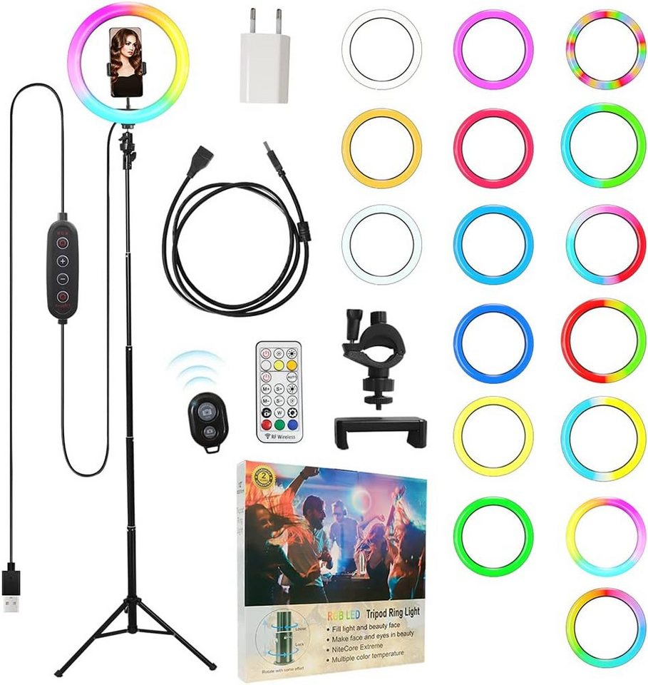 Starbea Ringlicht Perfektes mit und Verängerungskabel Fernbedienung Stativ mit RGB LED, mit Multifunktional & langlebig Einfache Bedienung & Fernsteuerung von Starbea